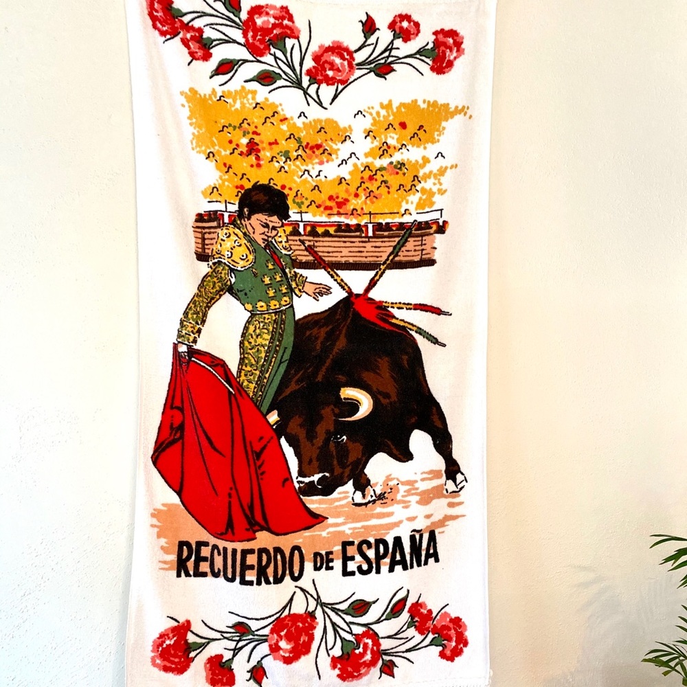 💃 Vntg Mid Century Spanish Matador Towel Fringed